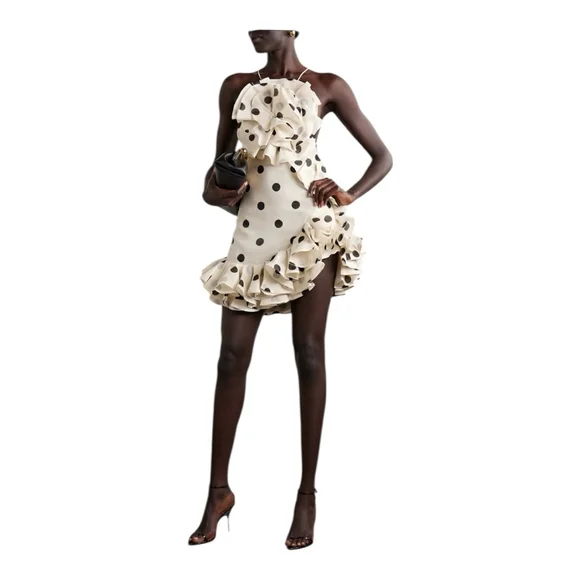 Zimmermann Black and White Polka Dot Crush Ruffle Mini Dress Size 4/6 (1) - Picture 3 of 13